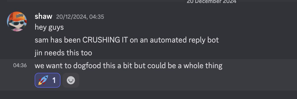 Shaw Walters: sam has been crushing it on an automated reply bot